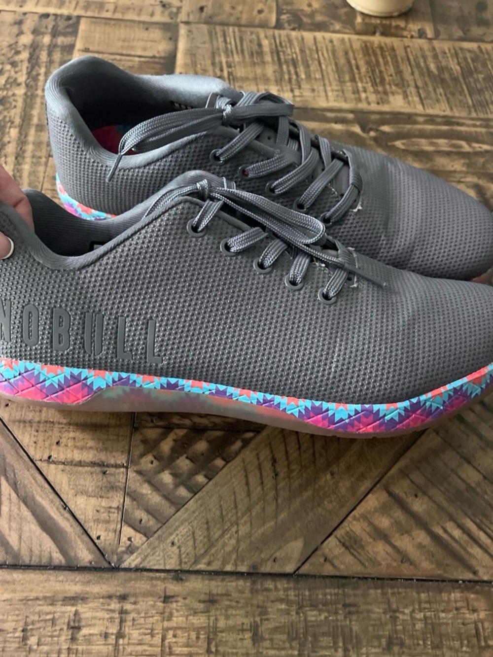 NOBULL mens Gray Training Shoe with Pink & Blue Accent